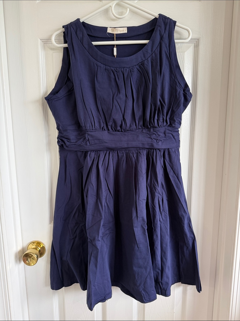 NWT Sleeveless Navy Gathered Waist Midi Dress